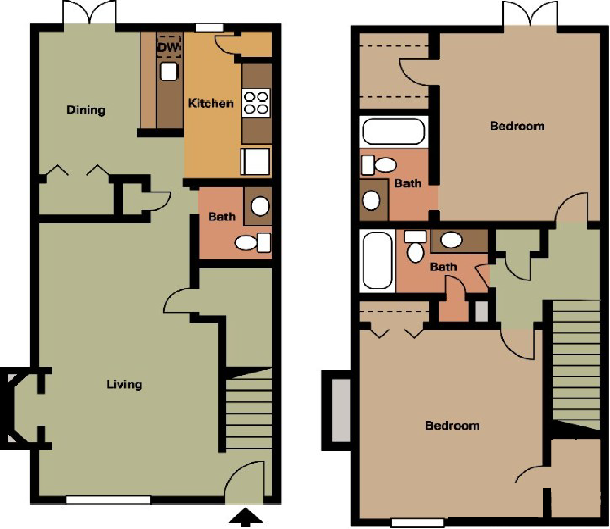 Floor plan for 2 beds, 2 baths, 1297 sqft